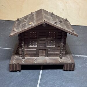 Vintage Swiss Wood Chalet Music Box Jewelry Chest Made in Switzerland Carved